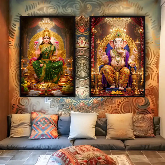 Goddess Lakshmi & Lord Ganesha Wall Art -  - Jolly Gifts And Arts
