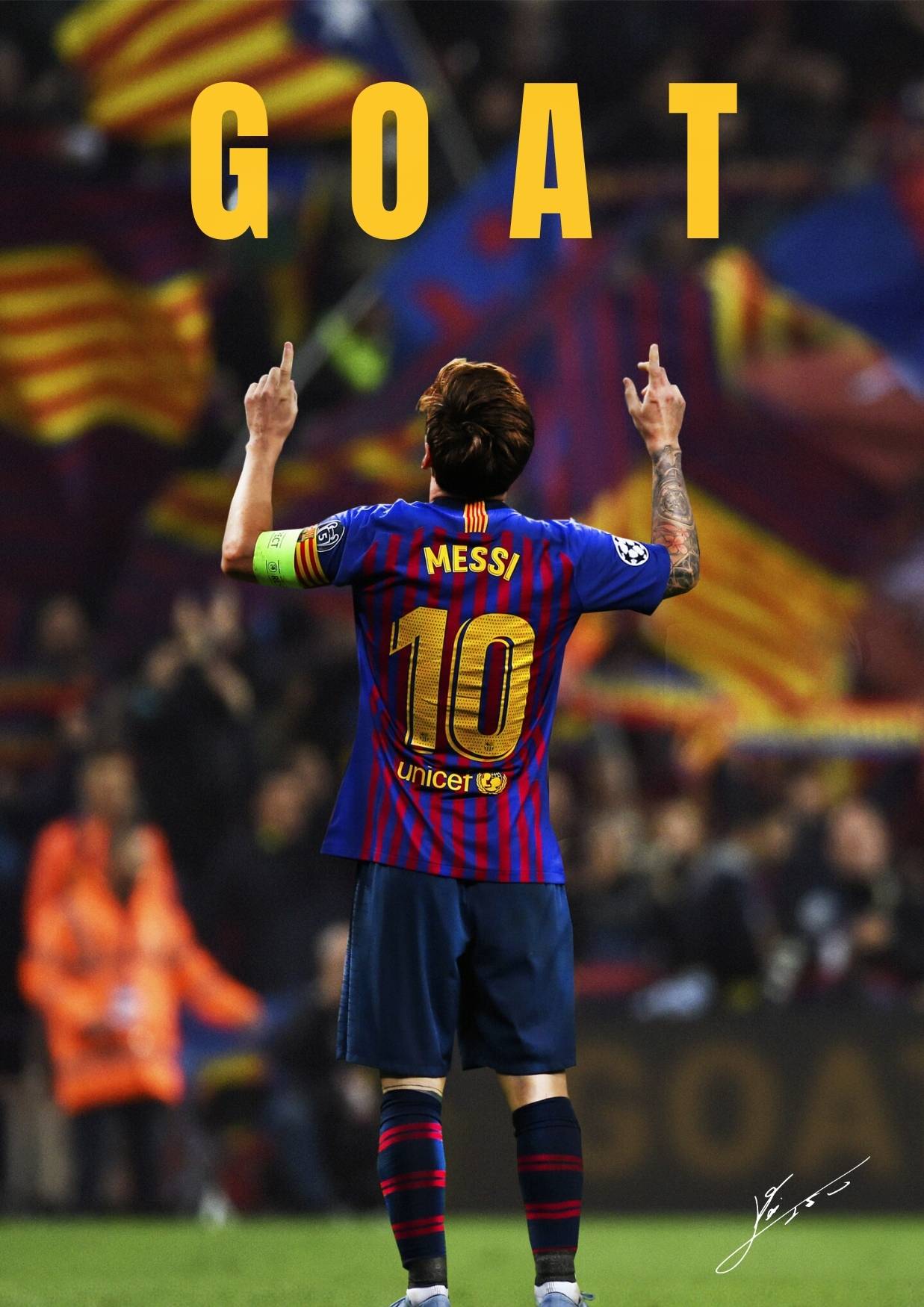Lionel Messi GOAT Barcelona Iconic Celebration Art Print - Premium Collectible