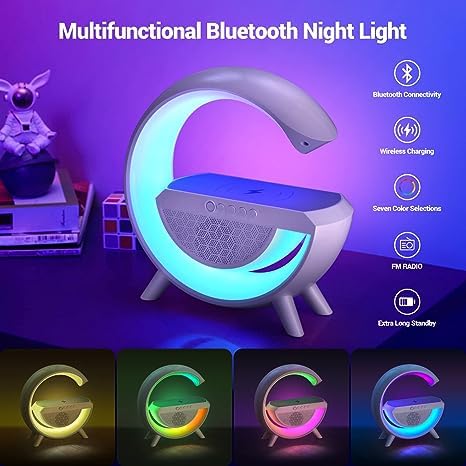 4 in 1 LED Wireless Charging Lamp, Night Light for Bedroom, BT Speaker, Radio, Wireless Charger, Atmosphere Lamp for Bedroom, Home Decoration
