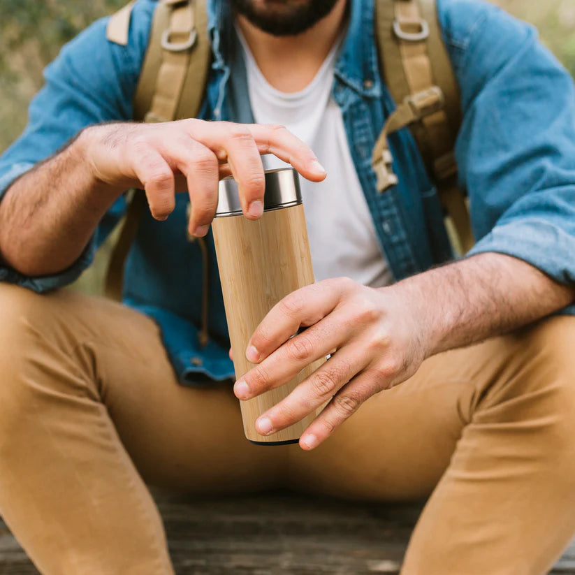 Personalized Bamboo Vacuum Flask with Strainer -  - Jolly Gifts And Arts