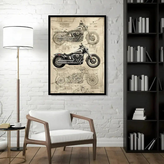 Vintage Motorcycle Blueprint Schematic Art Print