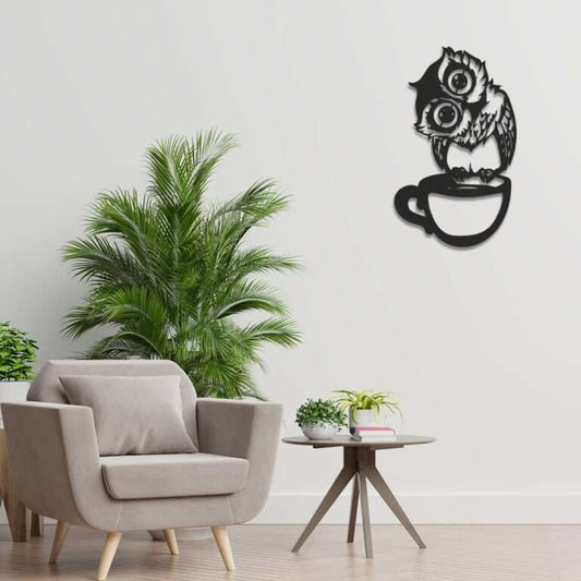 Coffee Owl Wake-Up Call Metal Wall Art -  - Jolly Gifts And Arts