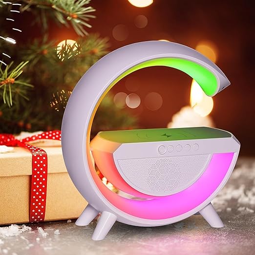 4 in 1 LED Wireless Charging Lamp, Night Light for Bedroom, BT Speaker, Radio, Wireless Charger, Atmosphere Lamp for Bedroom, Home Decoration