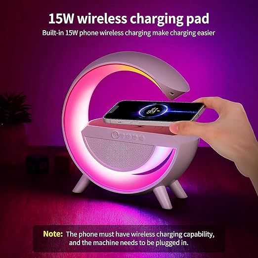 4 in 1 LED Wireless Charging Lamp, Night Light for Bedroom, BT Speaker, Radio, Wireless Charger, Atmosphere Lamp for Bedroom, Home Decoration
