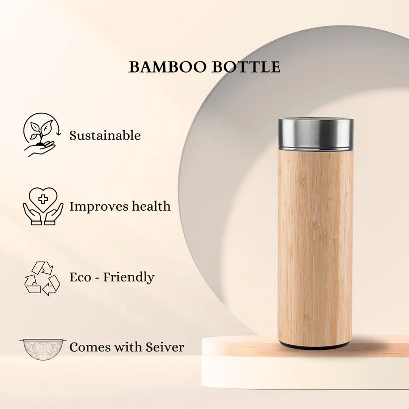 Personalized Bamboo Vacuum Flask with Strainer -  - Jolly Gifts And Arts