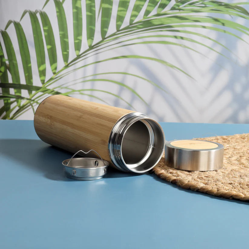 Personalized Bamboo Vacuum Flask with Strainer -  - Jolly Gifts And Arts