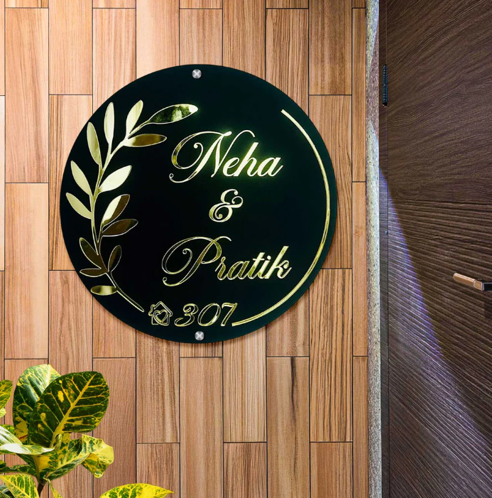 Personalized Round Black & Gold Acrylic Name Plate