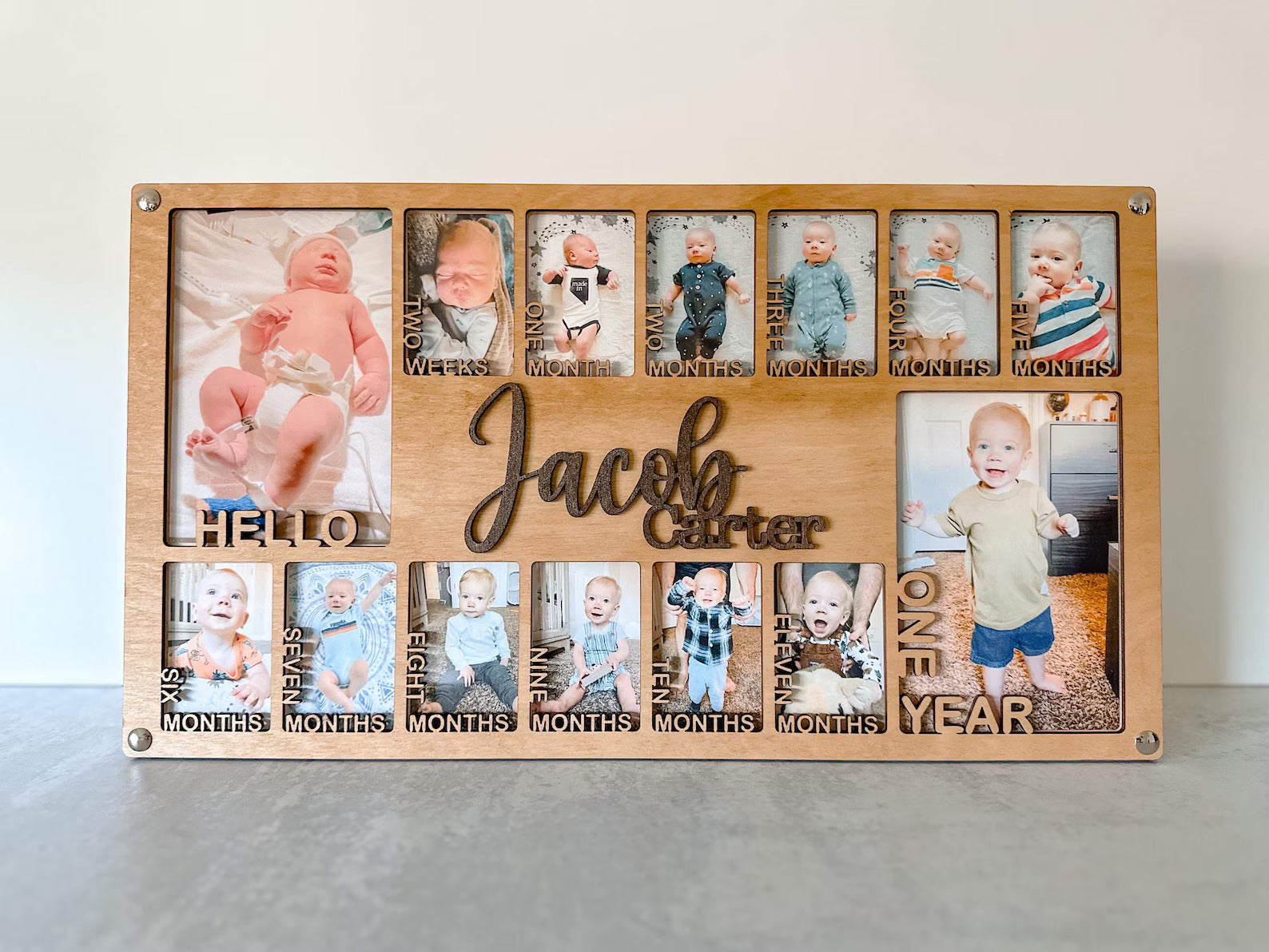 Baby's First Year Memory Frame – Custom 14-Photo DIY Keepsake for Newborn to 12 Months
