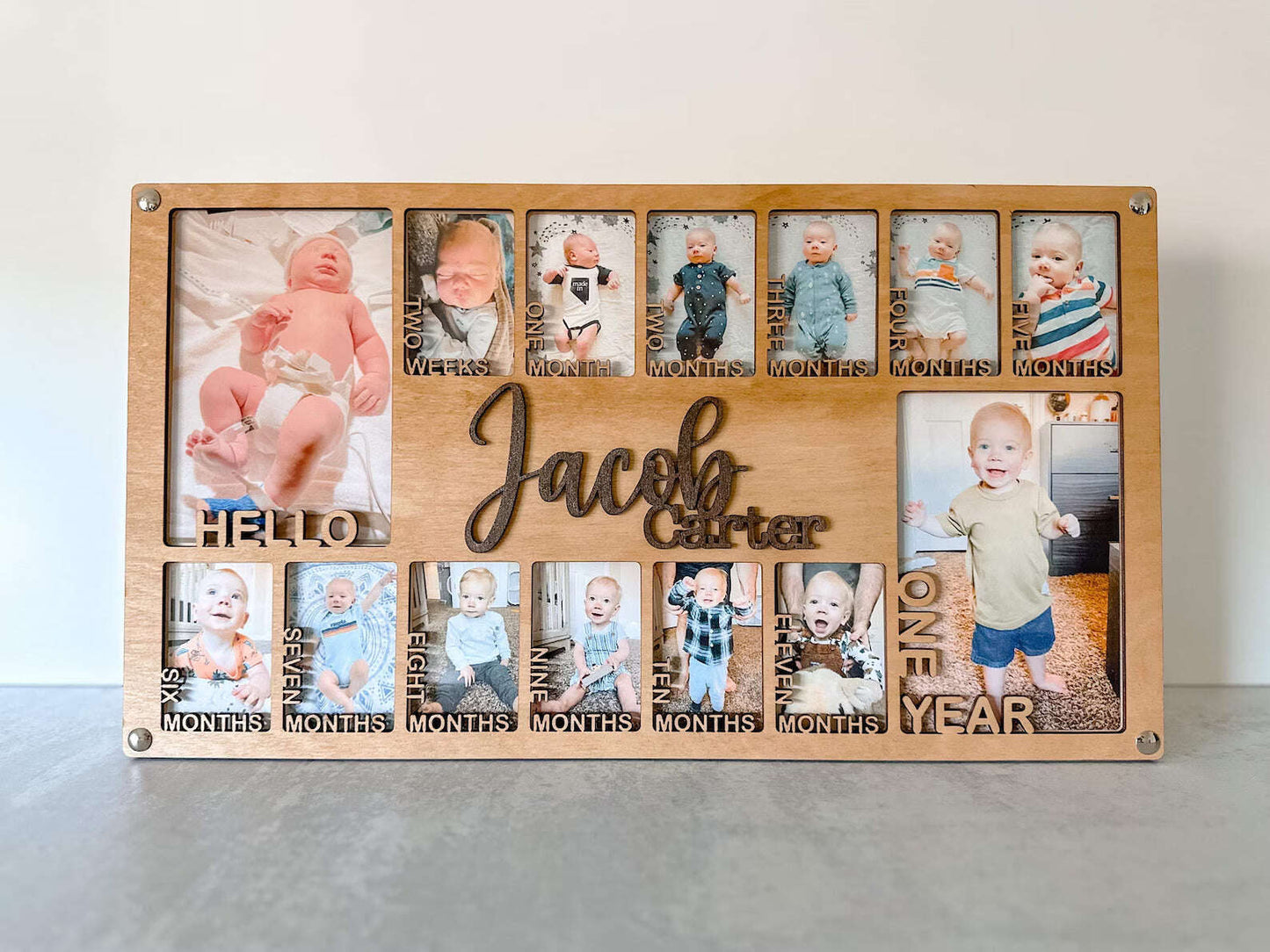 Baby's First Year Memory Frame – Custom 14-Photo DIY Keepsake for Newborn to 12 Months