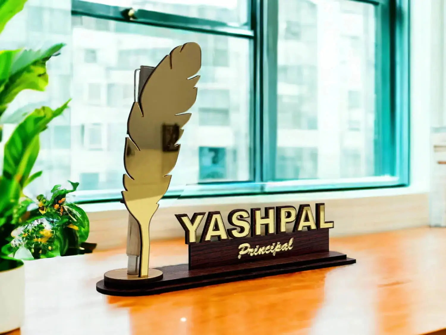 Personalized Pen Holder Desk Name Plate with Pen