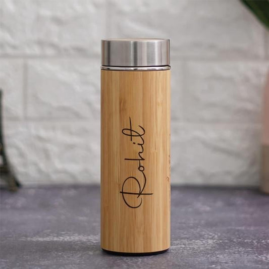 Personalized Bamboo Vacuum Flask with Strainer -  - Jolly Gifts And Arts
