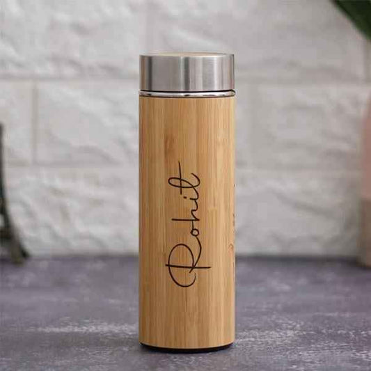 Personalized Bamboo Vacuum Flask with Strainer