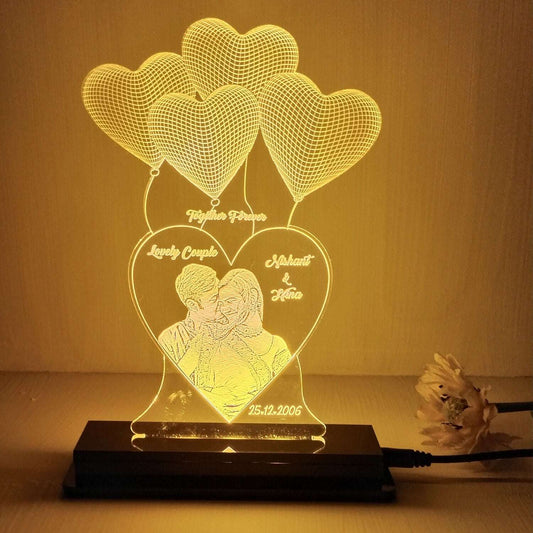 Personalized LED Heart Balloons Couple Lamp - Custom Engraved Romantic Gift