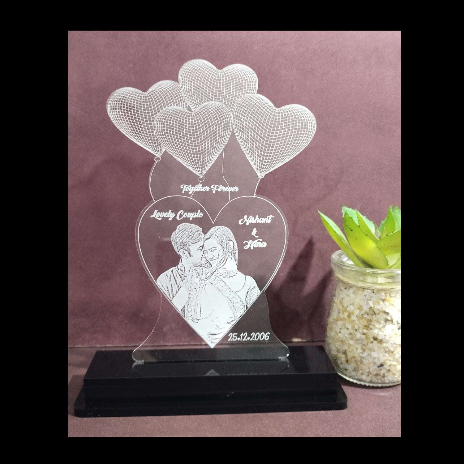 Personalized LED Heart Balloons Couple Lamp - Custom Engraved Romantic Gift