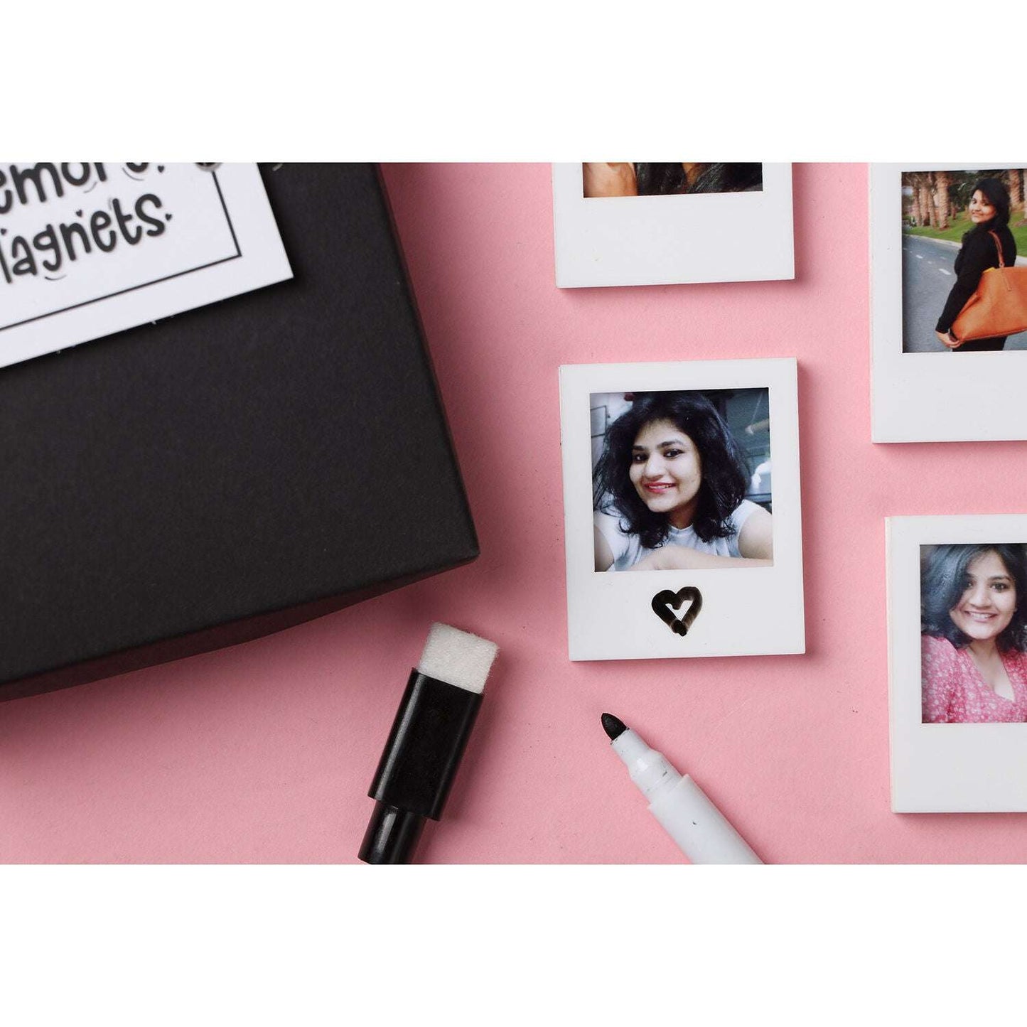 Personalized Photo Fridge Magnets Set with Marker & Duster for Gifting