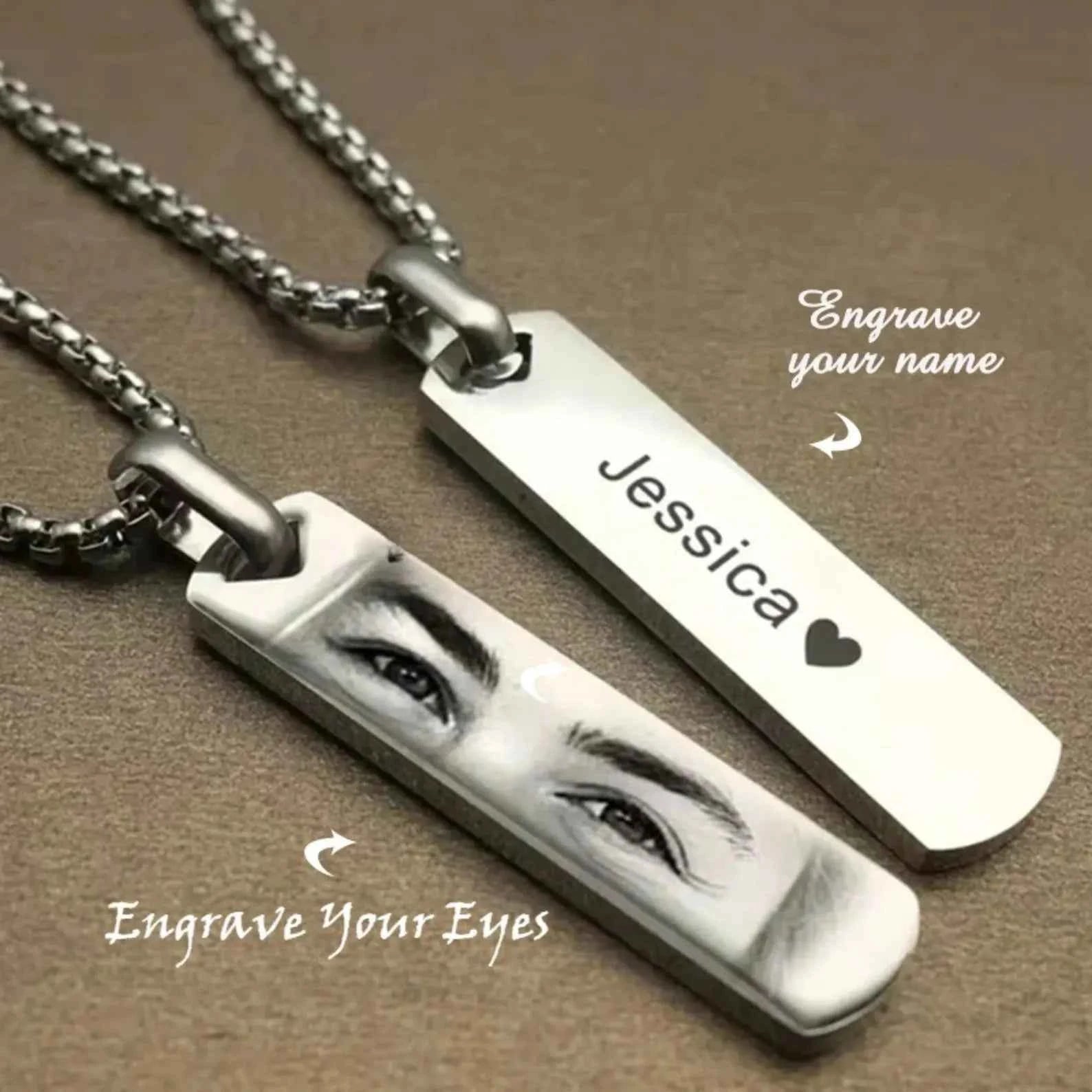 Custom Eye Photo Necklace: Name Engraved Pendant - Personalized Gift