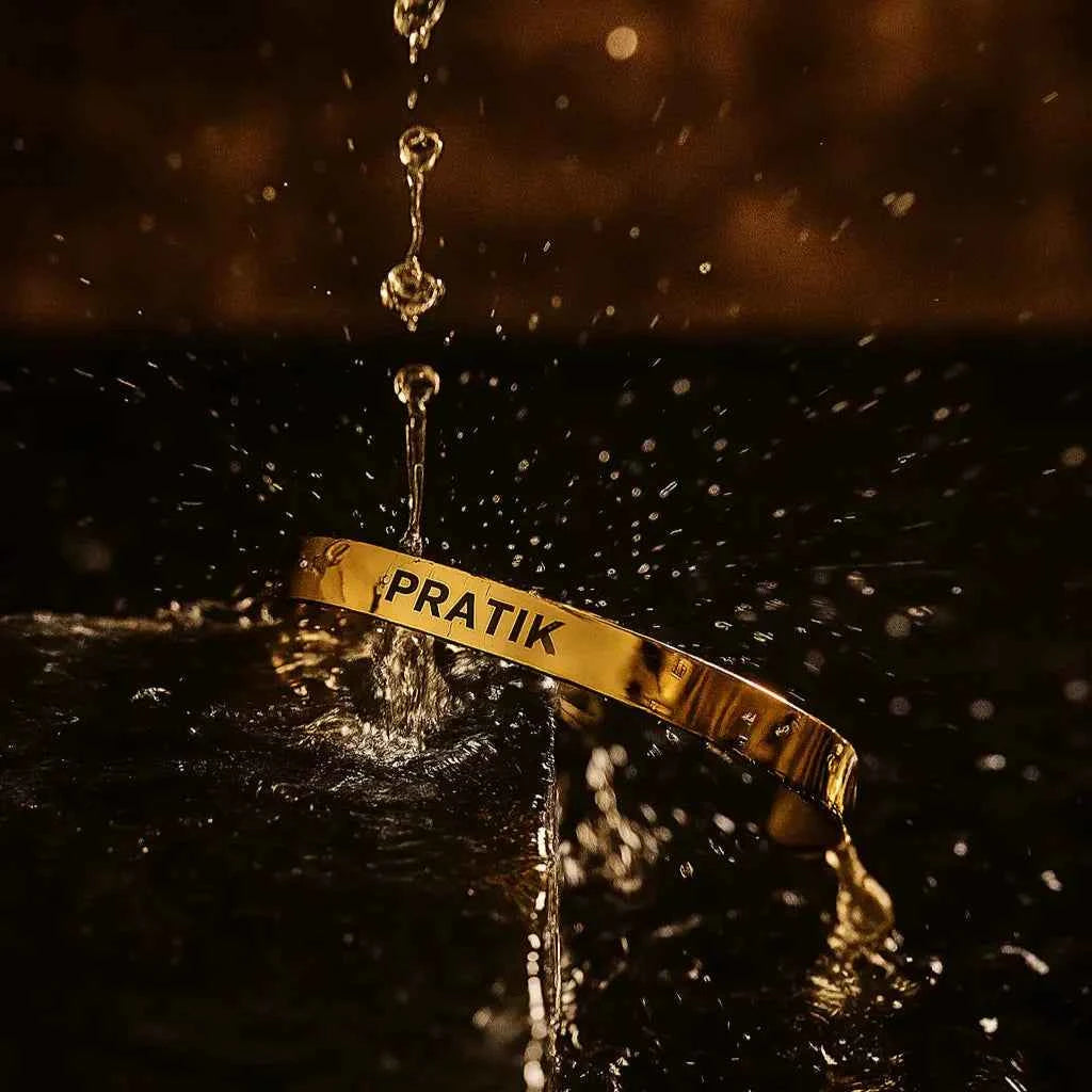 Personalized Engraved Men's Kada Bracelet: Adjustable, Durable, Golden Finish