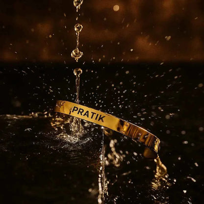 Personalized Engraved Men's Kada Bracelet: Adjustable, Durable, Golden Finish