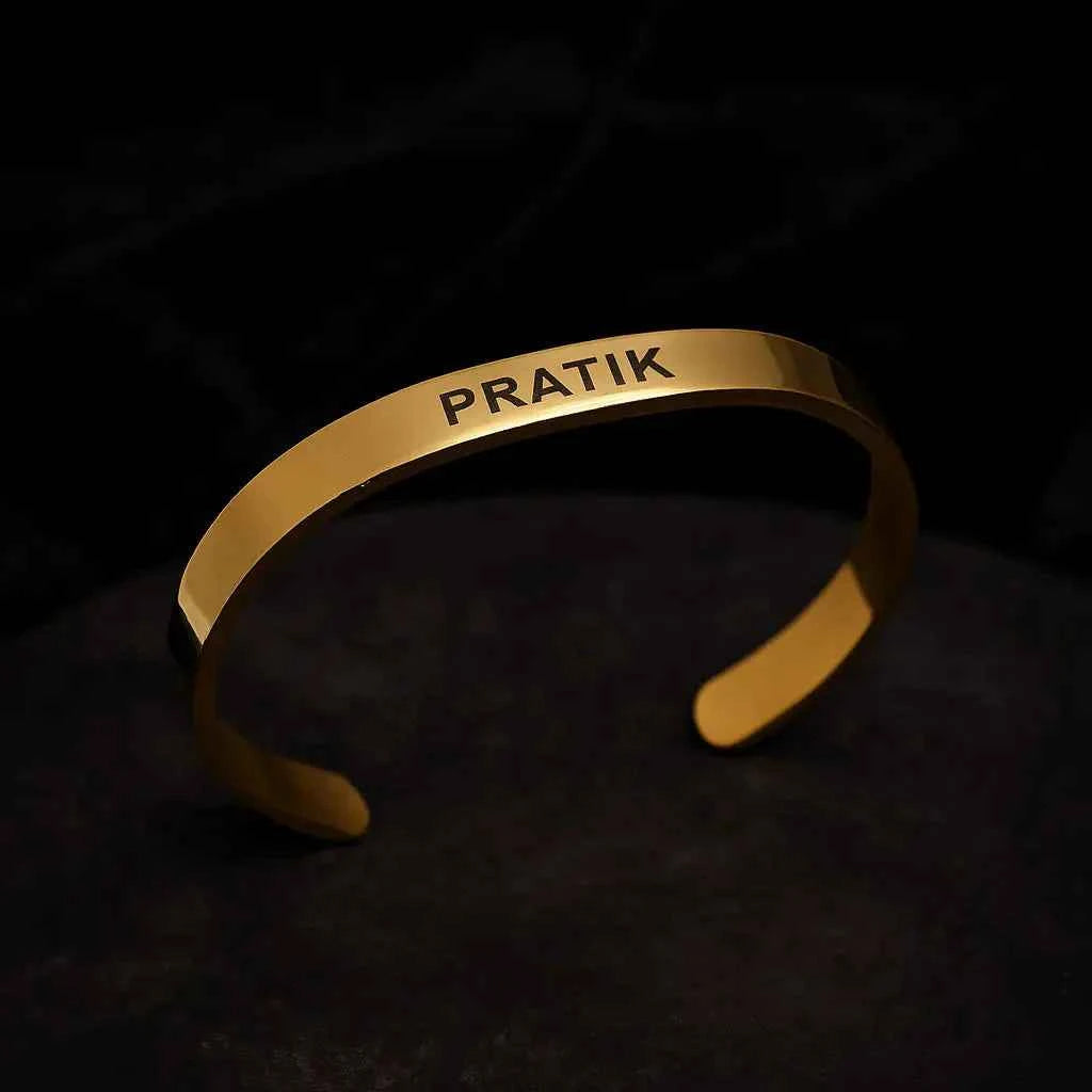 Personalized Engraved Men's Kada Bracelet: Adjustable, Durable, Golden Finish