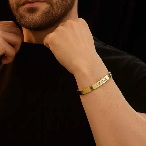 Personalized Engraved Men's Kada Bracelet: Adjustable, Durable, Golden Finish