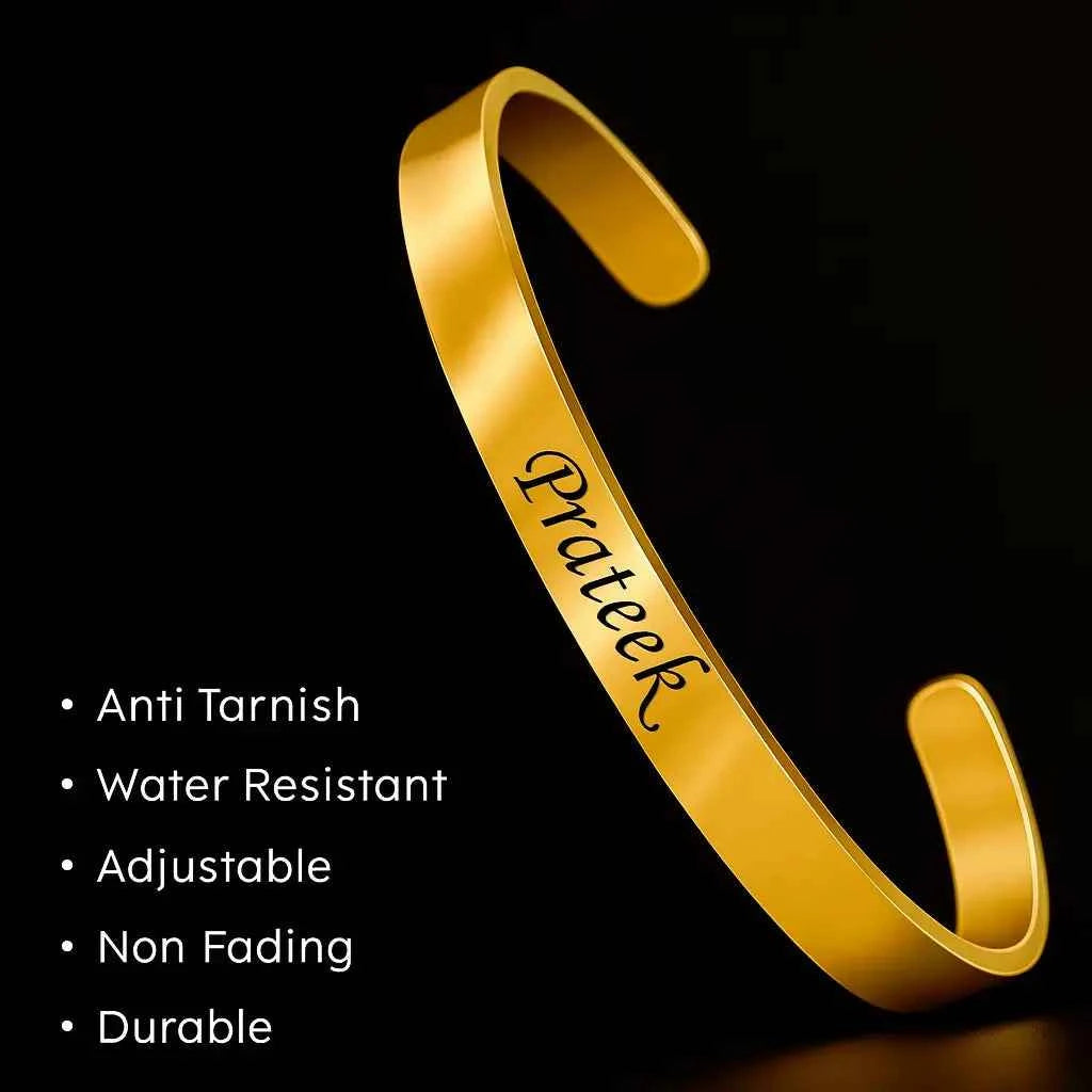 Personalized Engraved Men's Kada Bracelet: Adjustable, Durable, Golden Finish