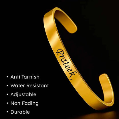 Personalized Engraved Men's Kada Bracelet: Adjustable, Durable, Golden Finish