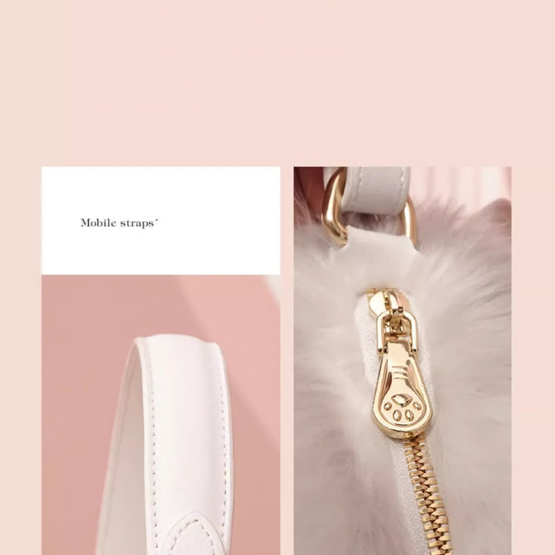 Plush Shaded Silver Kitty Handbag: Lifelike Faux Fur Cat Shoulder Crossbody Bag