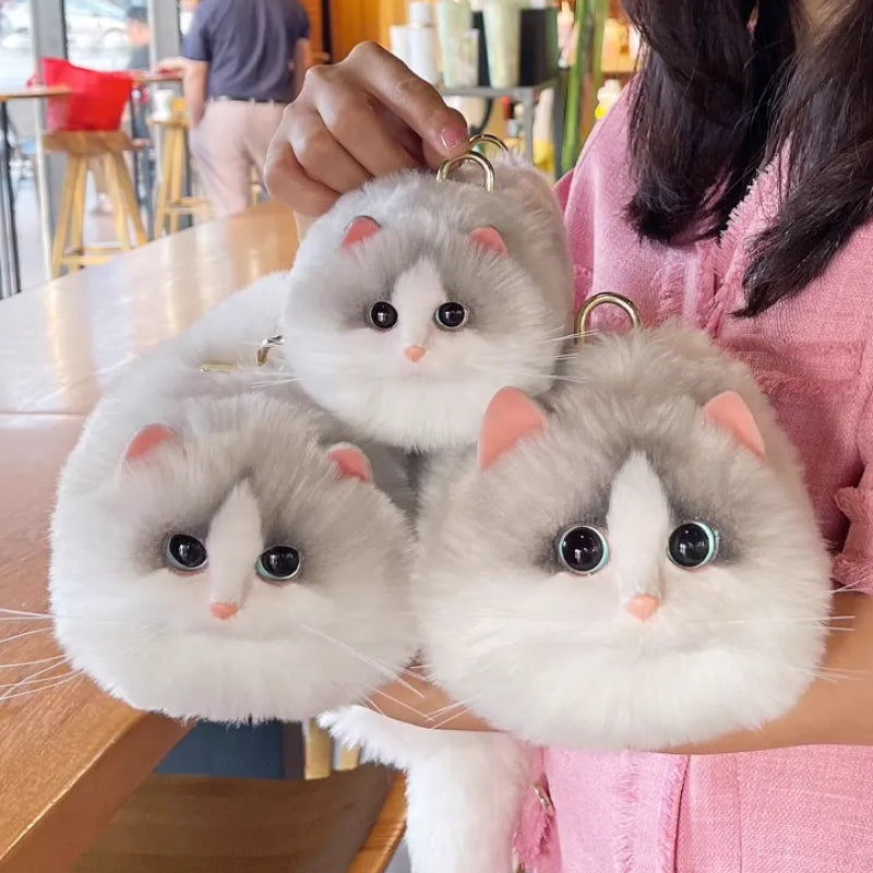 Plush Shaded Silver Kitty Handbag: Lifelike Faux Fur Cat Shoulder Crossbody Bag