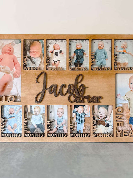 Baby's First Year Memory Frame – Custom 14-Photo DIY Keepsake for Newborn to 12 Months