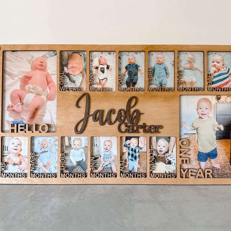 Baby's First Year Memory Frame – Custom 14-Photo DIY Keepsake for Newborn to 12 Months