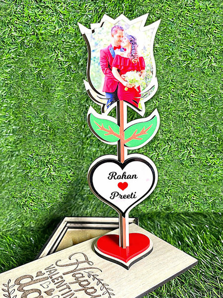 Beautiful Customized Wooden Photo Rose with Couple Name