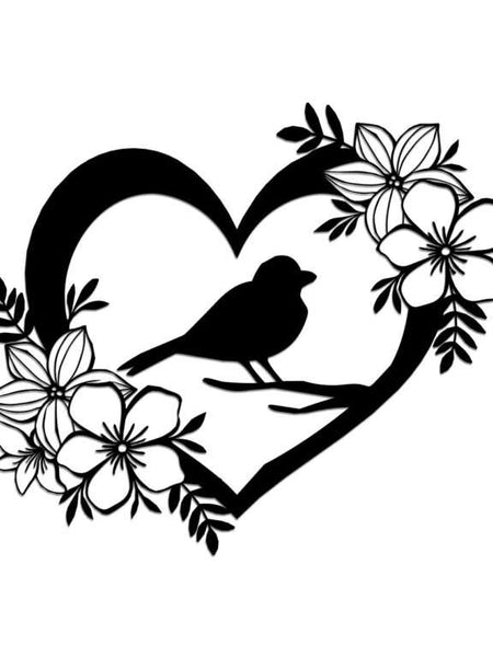 Beautyfull Bird-in-Heart Floral Wall Art -  - Jolly Gifts And Arts