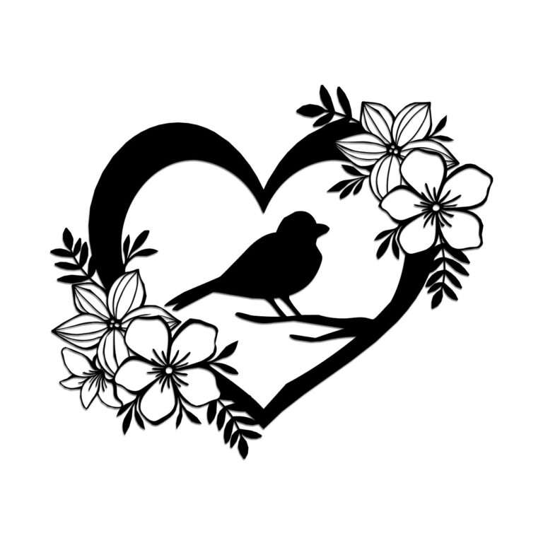Beautyfull Bird-in-Heart Floral Wall Art -  - Jolly Gifts And Arts