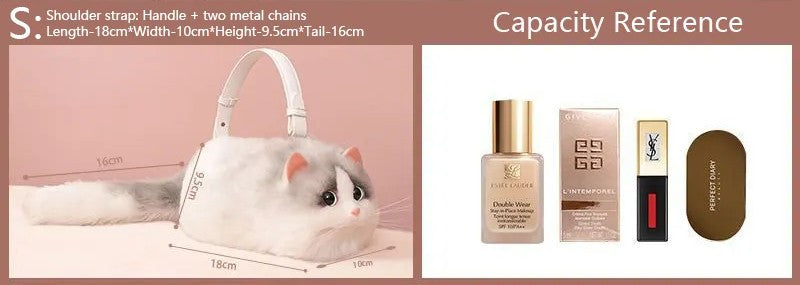 Plush Shaded Silver Kitty Handbag: Lifelike Faux Fur Cat Shoulder Crossbody Bag