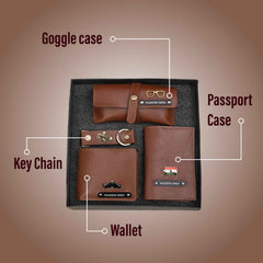 Personalized Men's 4-in-1 Tan Vegan Leather Gift Set with Custom Engraving