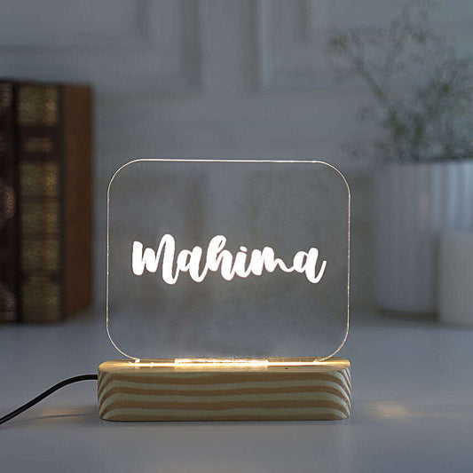Custom Engraved Name Lamp, Elegant Wood Base Acrylic LED Night Light