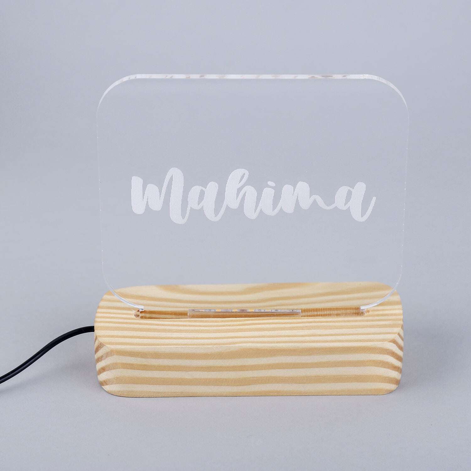 Custom Engraved Name Lamp, Elegant Wood Base Acrylic LED Night Light