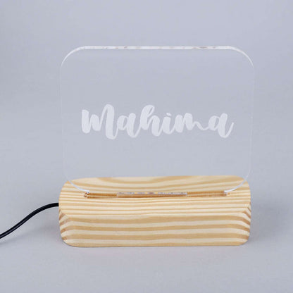Custom Engraved Name Lamp, Elegant Wood Base Acrylic LED Night Light