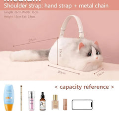Plush Shaded Silver Kitty Handbag: Lifelike Faux Fur Cat Shoulder Crossbody Bag