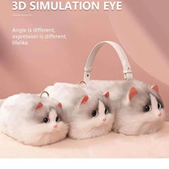 Plush Shaded Silver Kitty Handbag: Lifelike Faux Fur Cat Shoulder Crossbody Bag