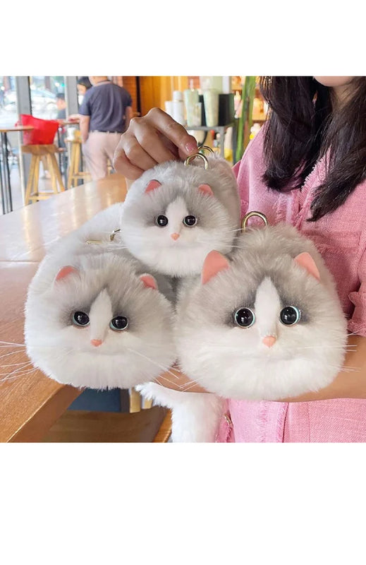 Plush Shaded Silver Kitty Handbag: Lifelike Faux Fur Cat Shoulder Crossbody Bag
