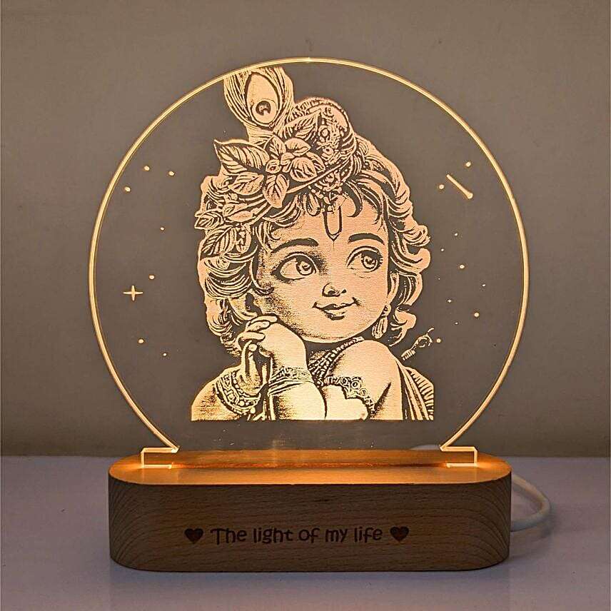 Divine Bal Gopal Krishna Photo Lamp - USB Powered Engraved Acrylic Art