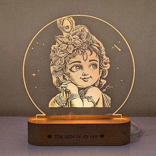 Divine Bal Gopal Krishna Photo Lamp - USB Powered Engraved Acrylic Art