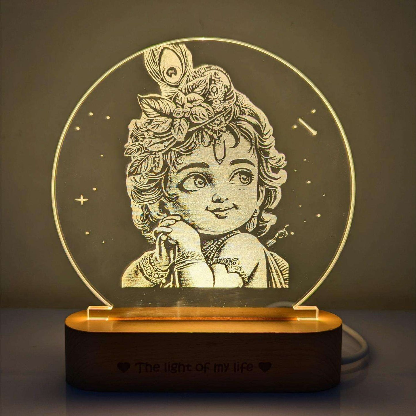 Divine Bal Gopal Krishna Photo Lamp - USB Powered Engraved Acrylic Art