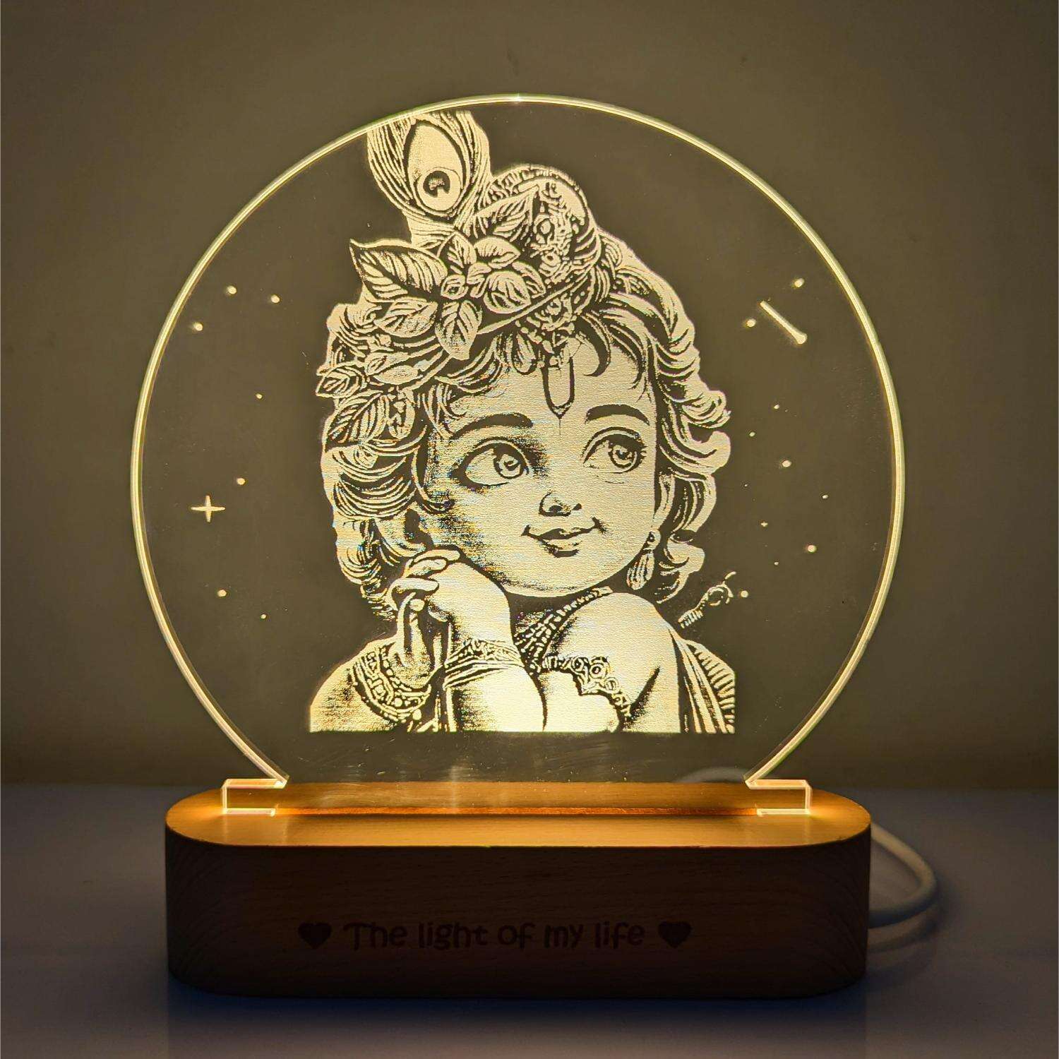 Divine Bal Gopal Krishna Photo Lamp - USB Powered Engraved Acrylic Art