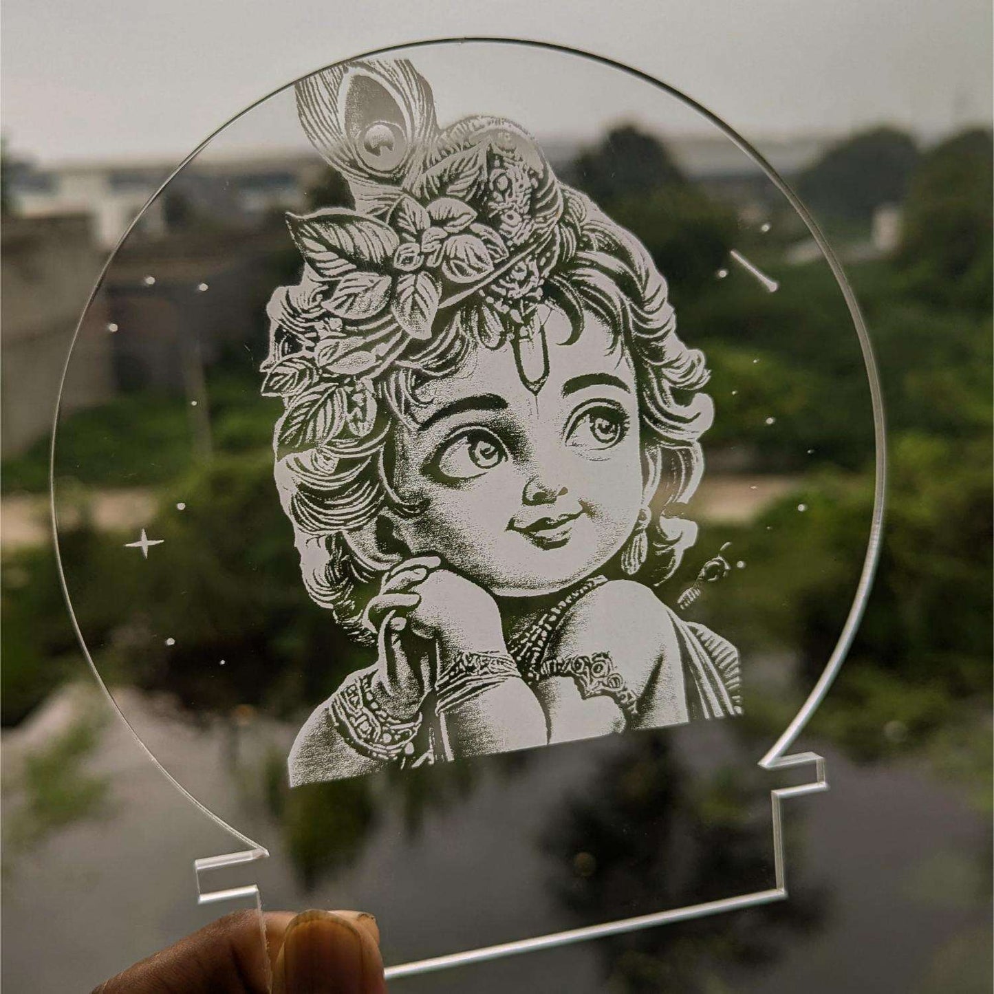 Divine Bal Gopal Krishna Photo Lamp - USB Powered Engraved Acrylic Art