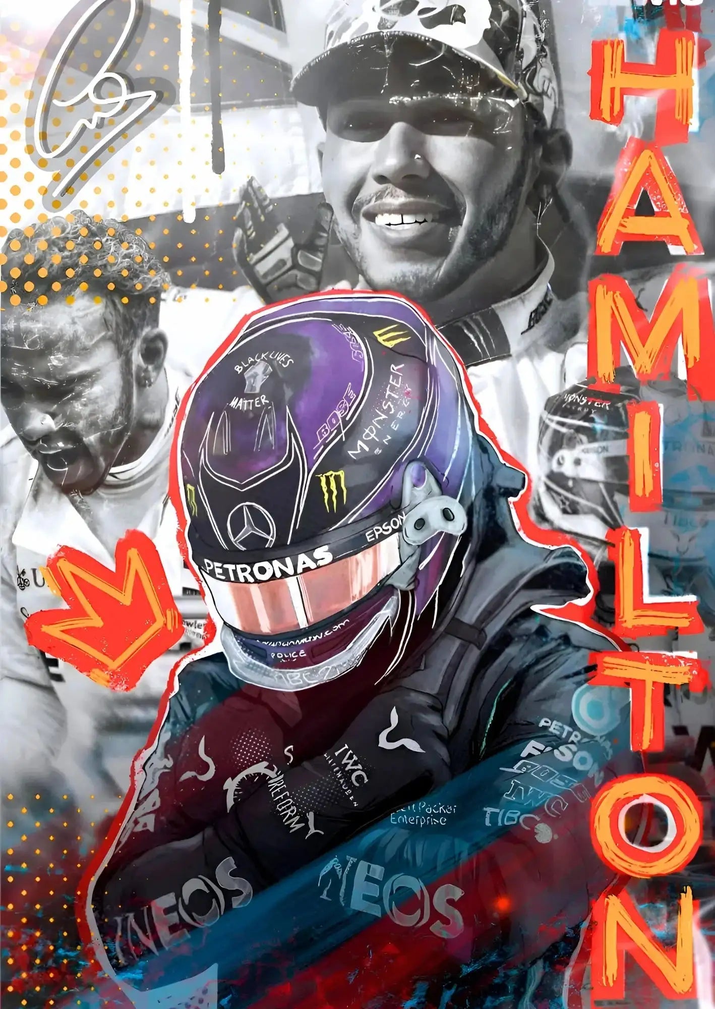 Dynamic Lewis Hamilton Graffiti F1 Wall Decor