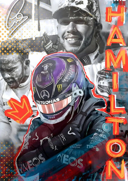 Dynamic Lewis Hamilton Graffiti F1 Wall Decor