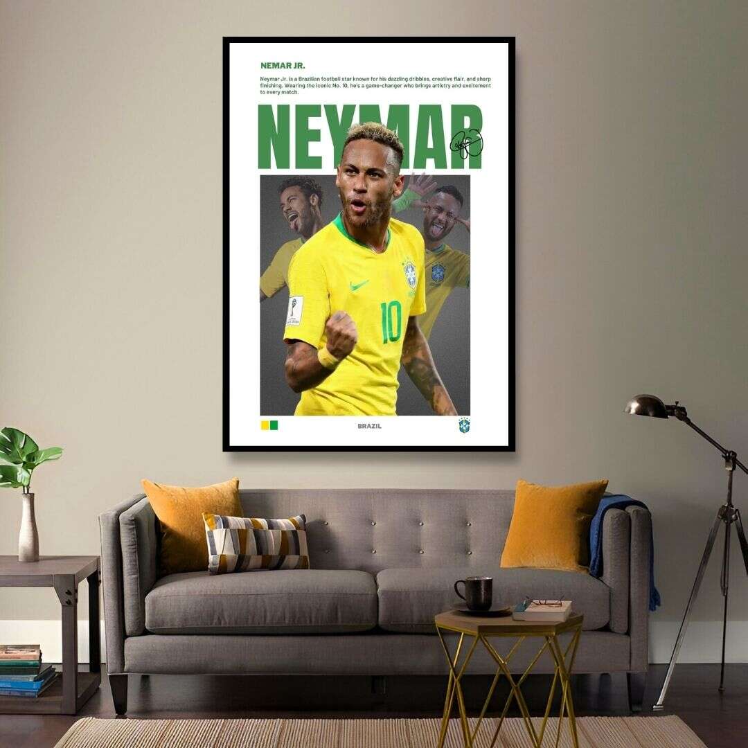 Dynamic Neymar Jr. Football Icon Poster: Vibrant Brazilian Soccer Art Print