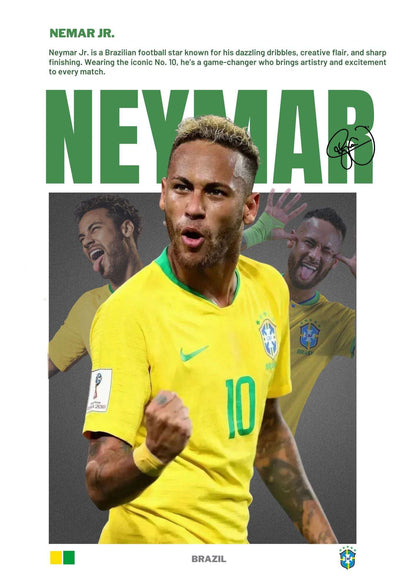 Dynamic Neymar Jr. Football Icon Poster: Vibrant Brazilian Soccer Art Print